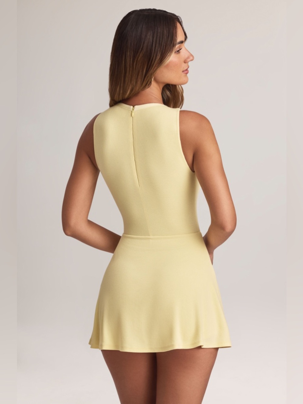 Oh Polly Pale Yellow Ribbed V‑Neck Mini Dress - Picture 4 of 13